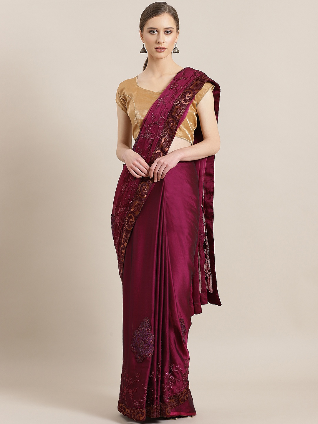 

Kalista Magenta Embroidered Detail Saree