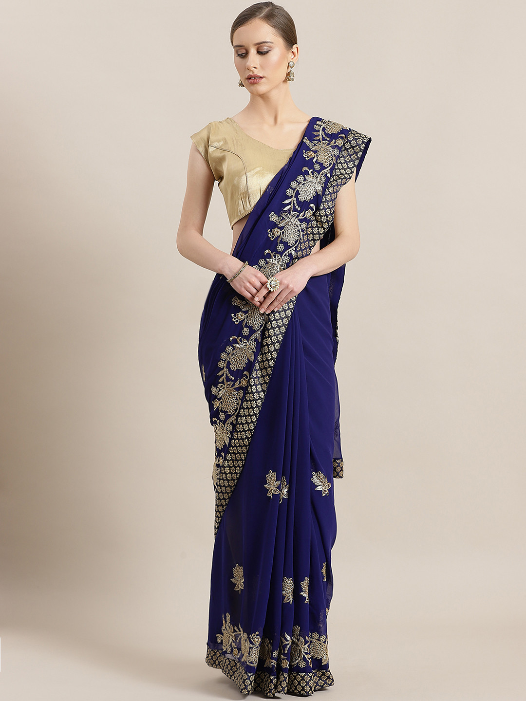 

Kalista Blue & Golden Embroidered Saree