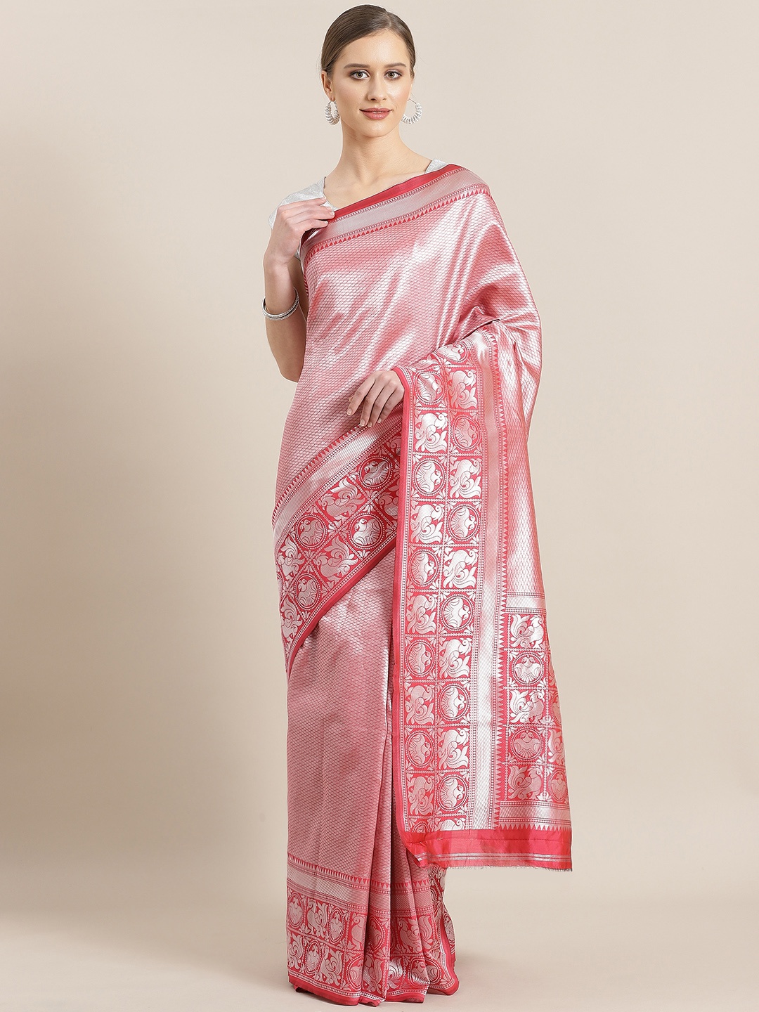 

Kalista Pink & Silver Woven Design Banarasi Saree