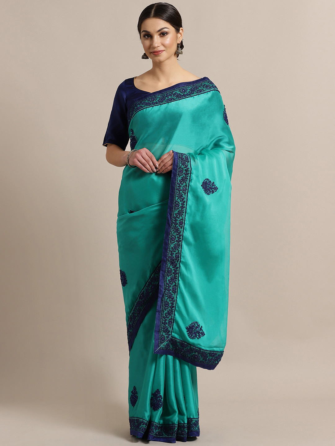 

Kalista Green & Navy Blue Embellished Saree