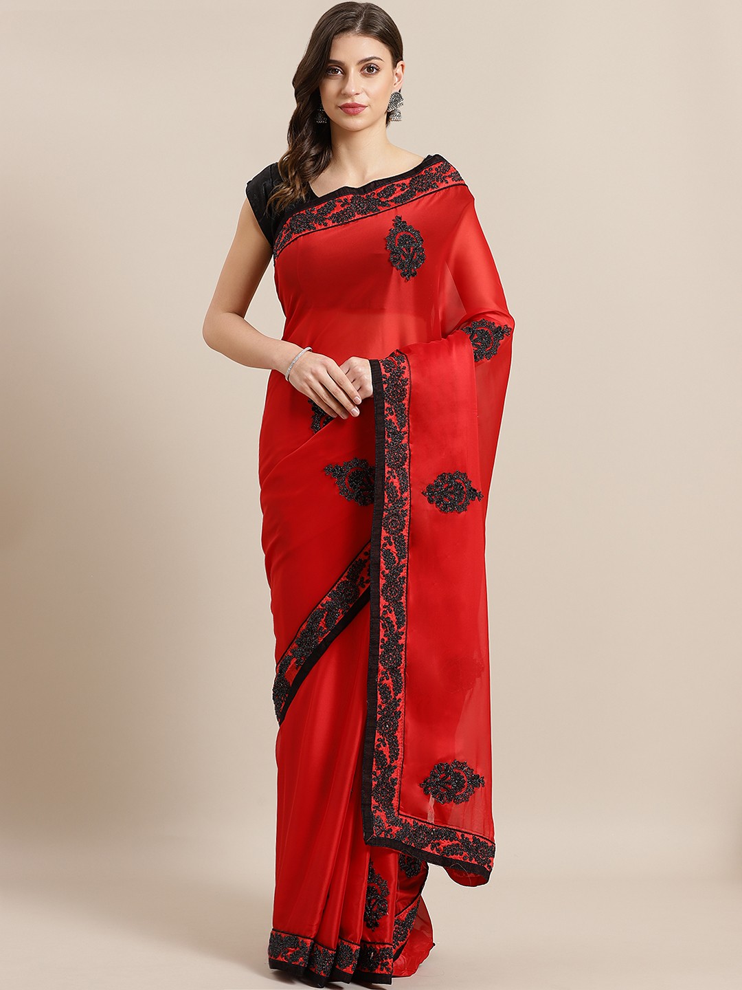 

Kalista Red & Black Embroidered Saree