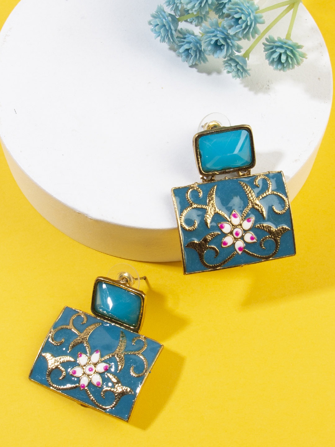 

AccessHer Gold-Plated & Green Square Drop Earrings
