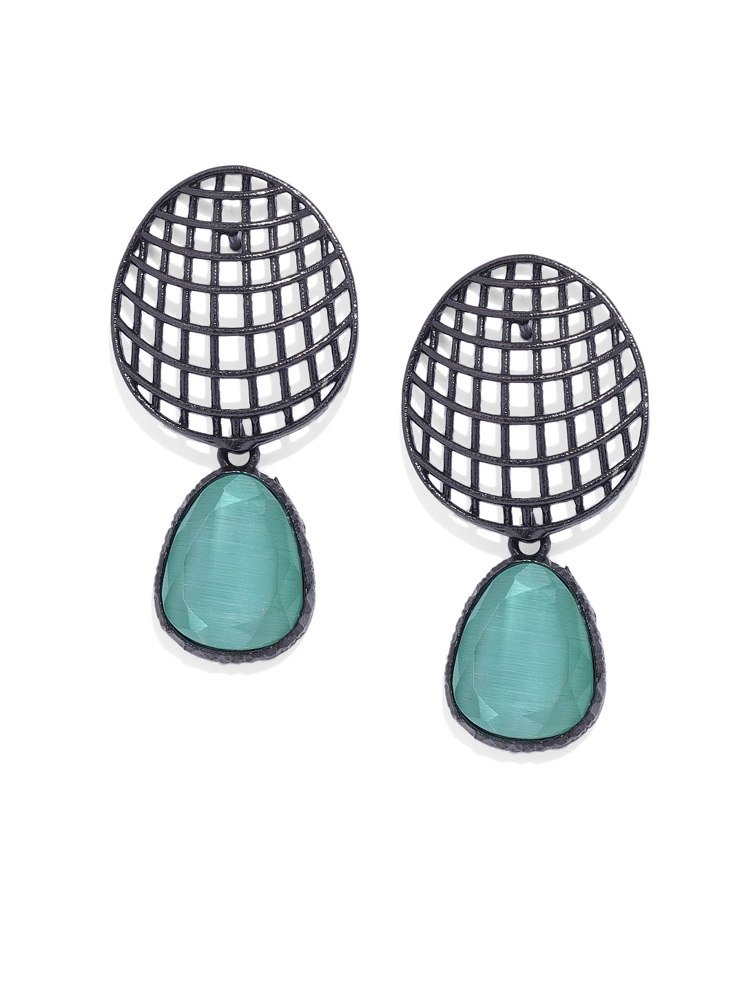 

AccessHer Black & Green Studded Geometric Drop Earrings