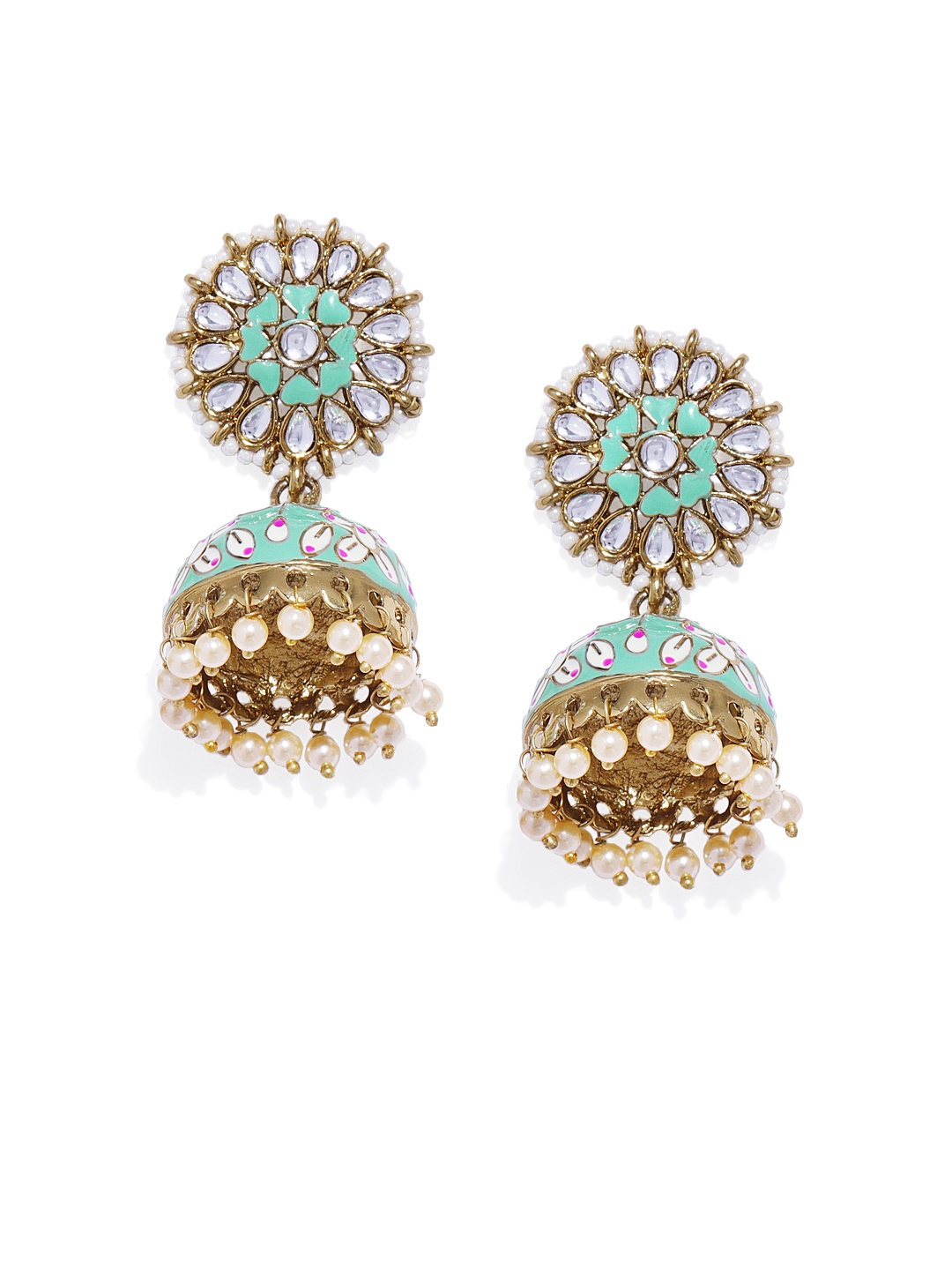 

AccessHer Gold-Plated & Green Dome Shaped Jhumkas