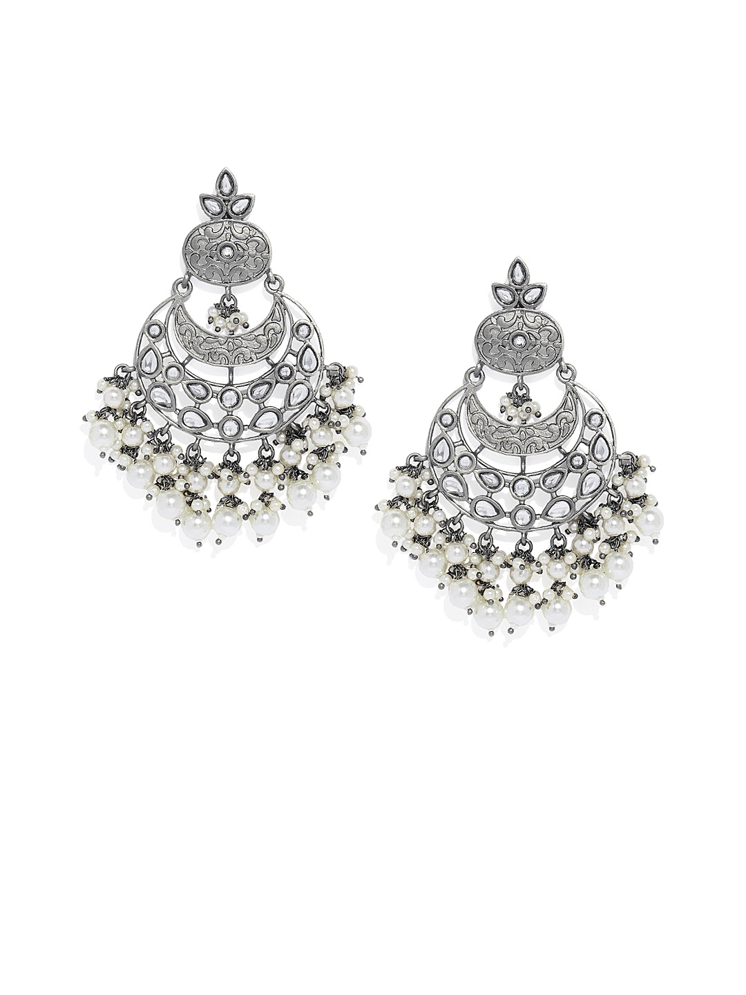 

AccessHer White Silver Plated Classic Enamelled Chandbalis