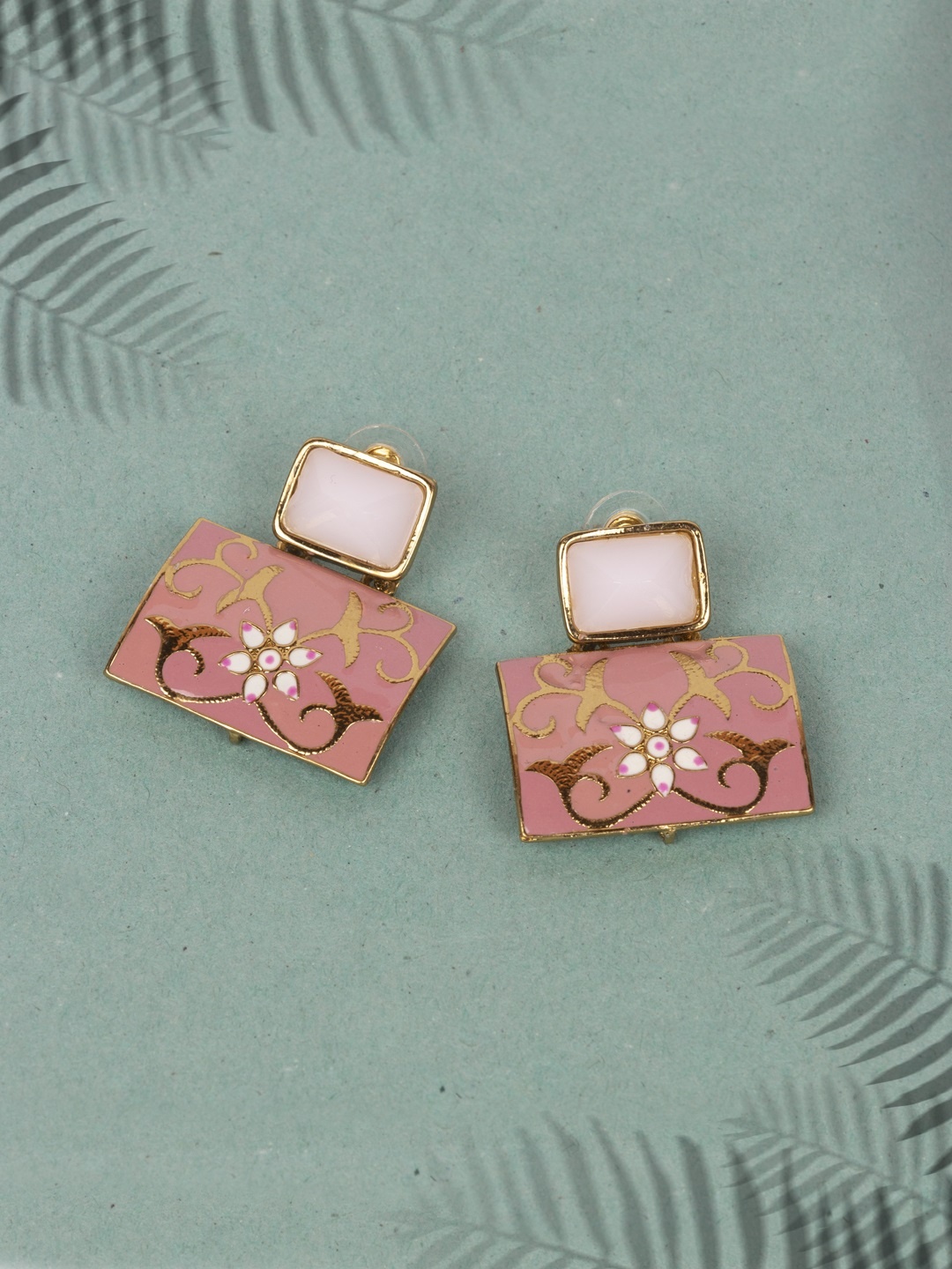 

AccessHer Gold-Toned & Pink Contemporary Drop Earrings