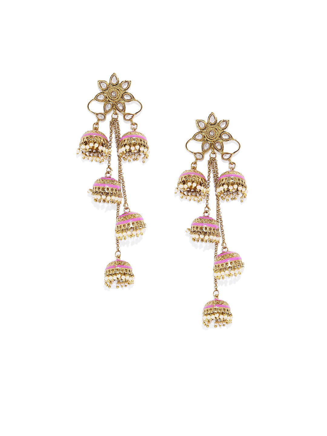 

AccessHer Gold-Toned & Pink Enamelled Dome Shaped Jhumkas