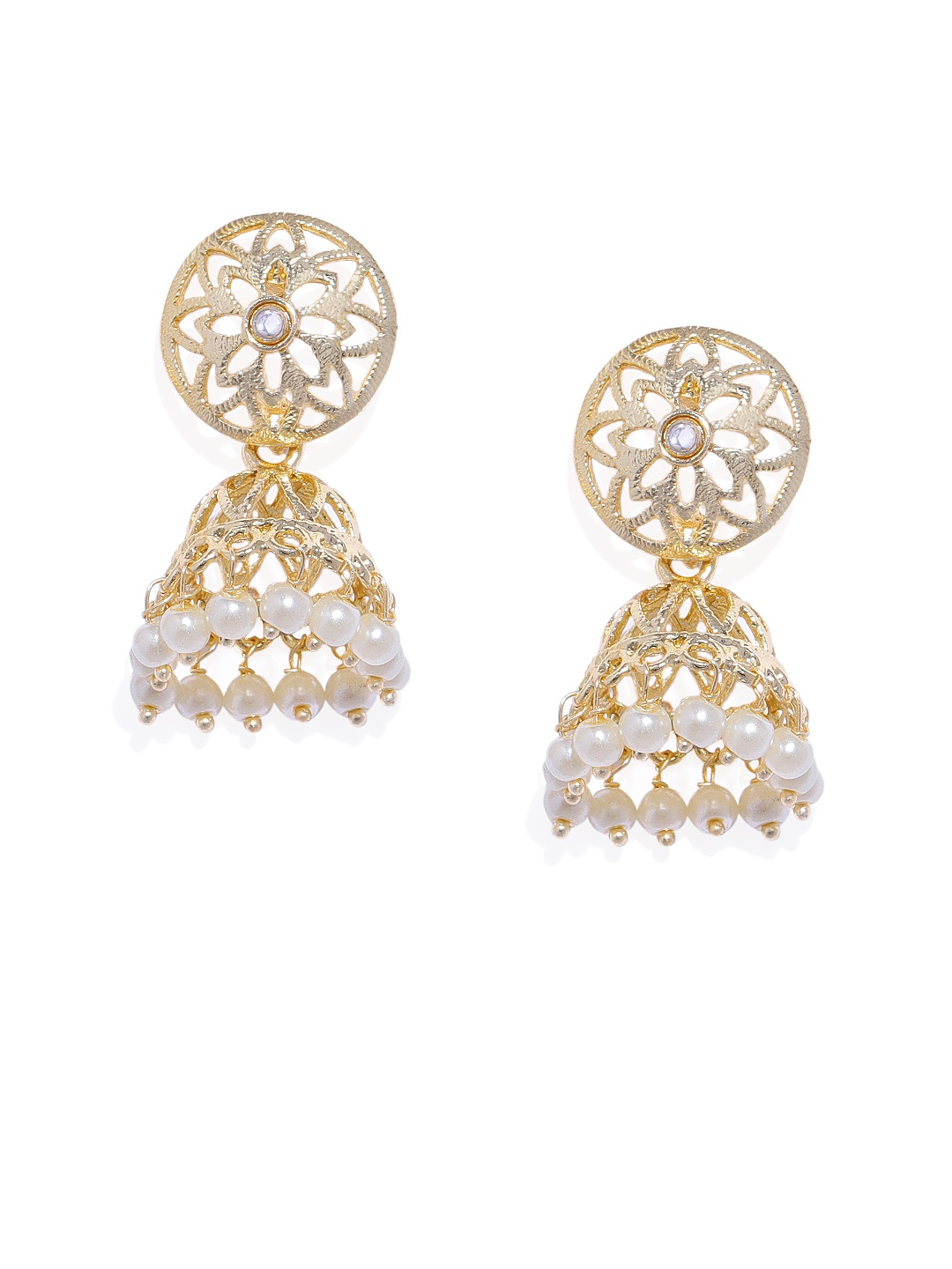 

AccessHer Gold-Toned & White Dome Shaped Jhumkas