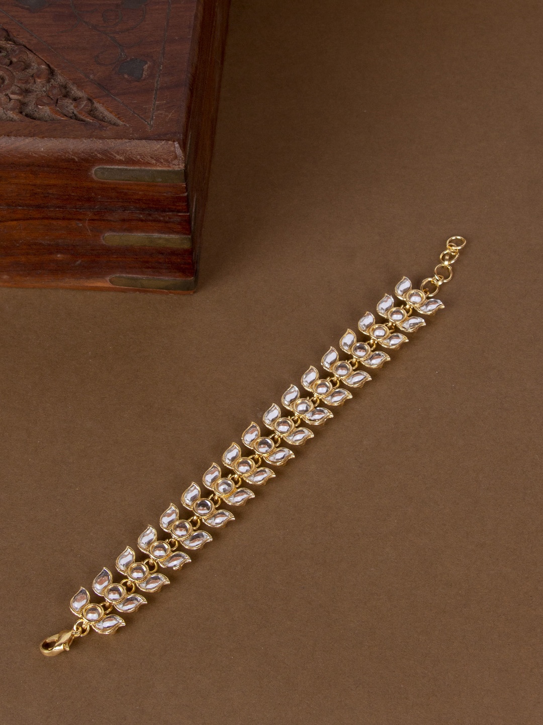 

AccessHer Women Gold-Plated & White Handcrafted Kundan Wraparound Bracelet