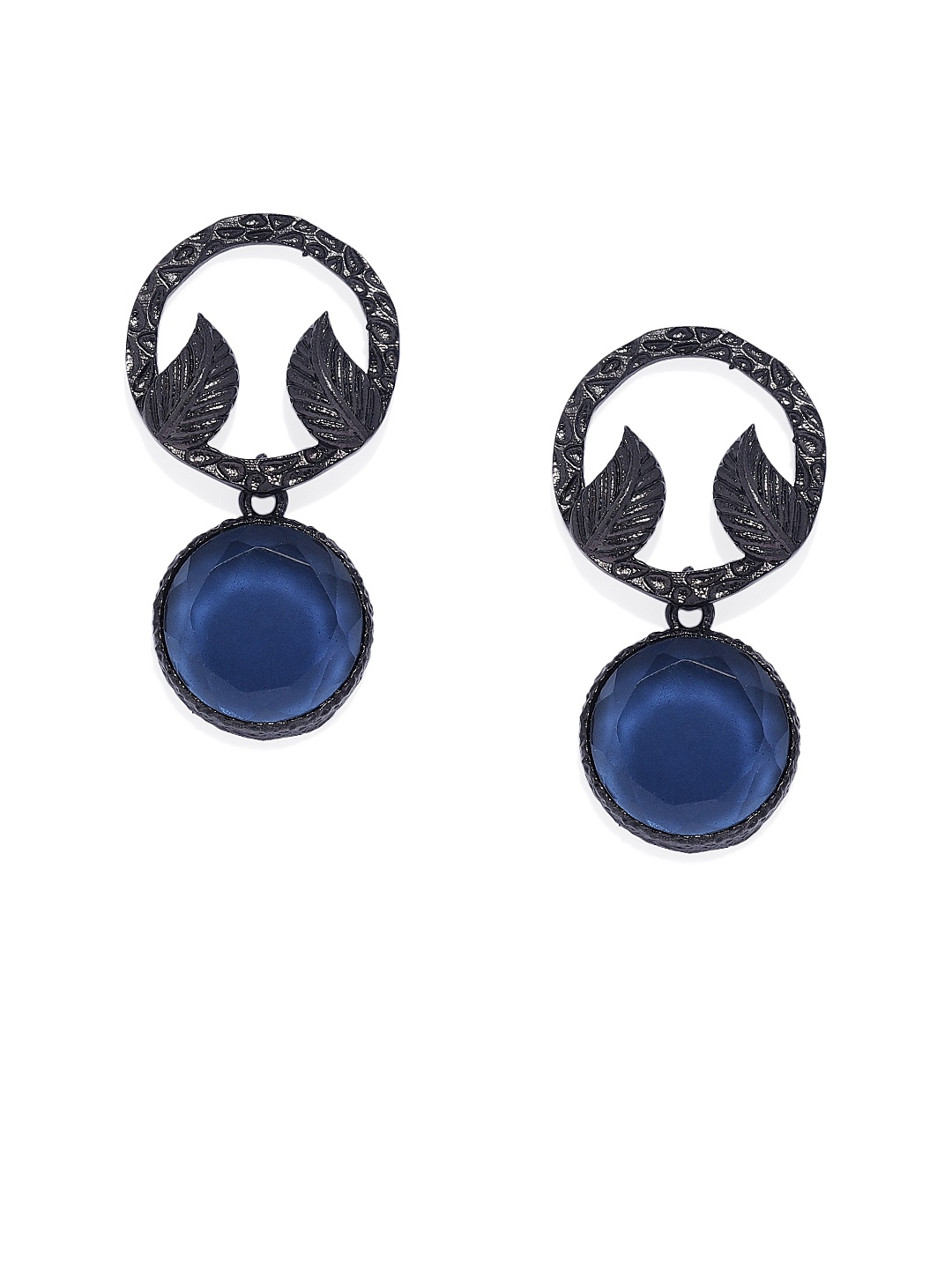 

AccessHer Silver-Plated Black Circular Drop Earrings