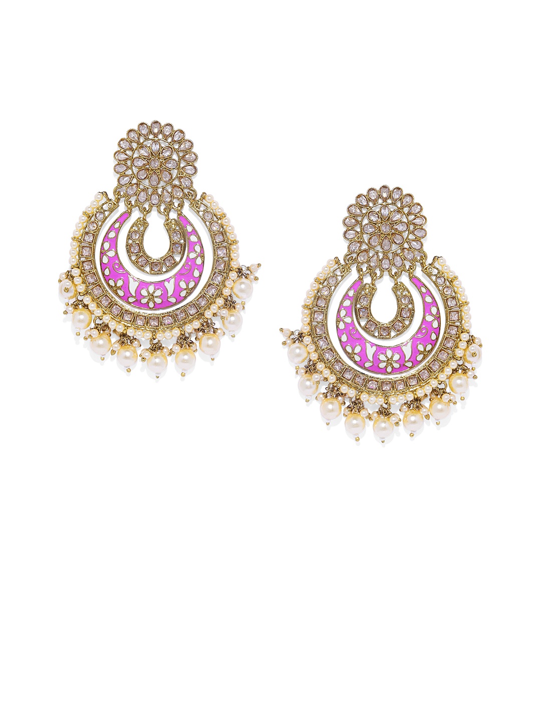 

AccessHer Gold-Toned & Pink Enamelled AD-Studded Classic Chandbalis