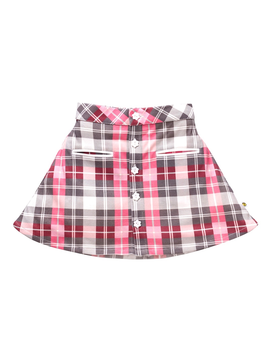 

Pranava Infant Girls Grey & Pink Checked Pure Organic Cotton A-Line Mini Sustainable Skirt