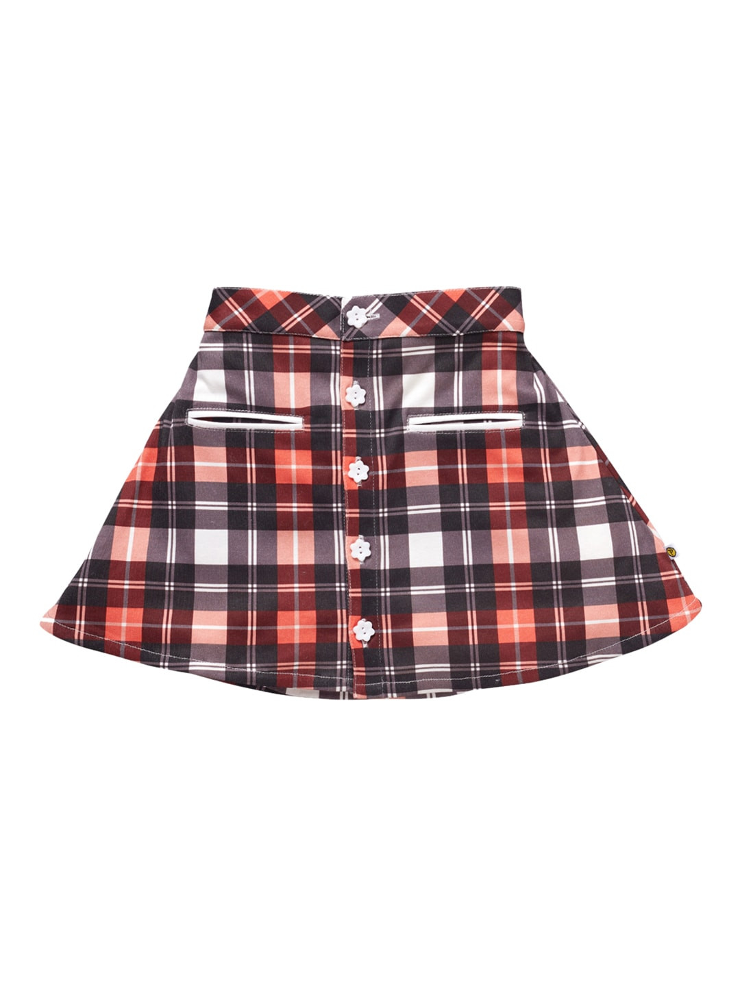 

Pranava Infant Girls Coffee Brown & Grey Checked Organic Cotton A-Line Mini Sustainable Skirt