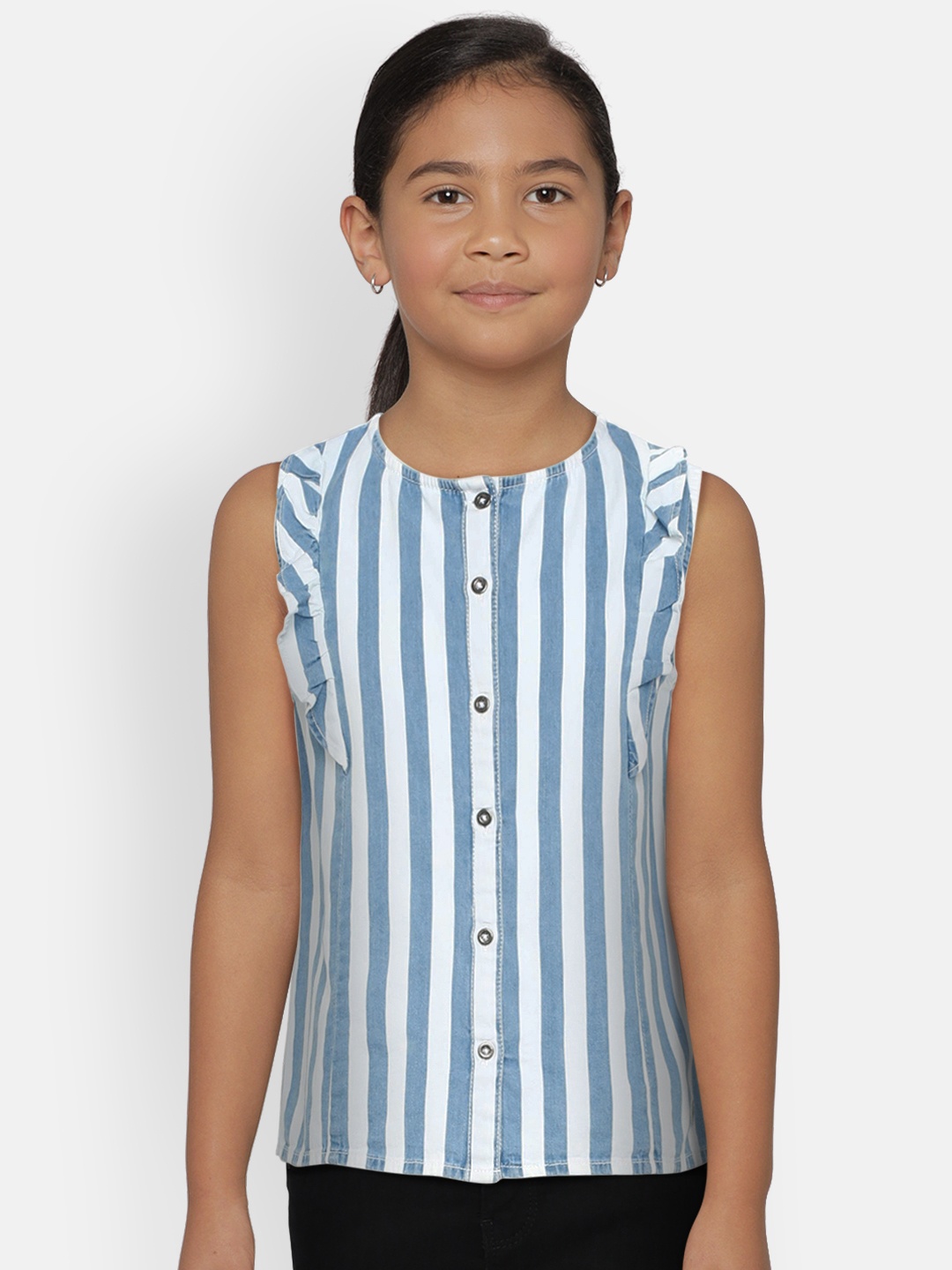 

Pepe Jeans Girls Blue & White Striped Pure Cotton Top