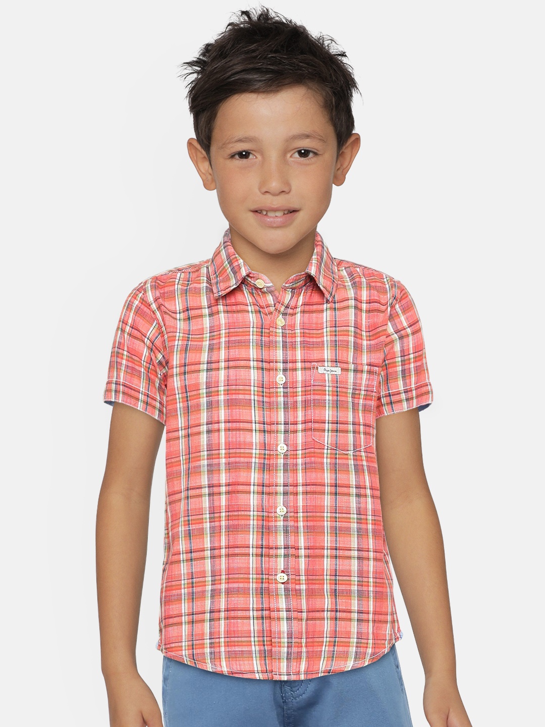 

Pepe Jeans Boys Orange Regular Fit Checked Casual Shirt