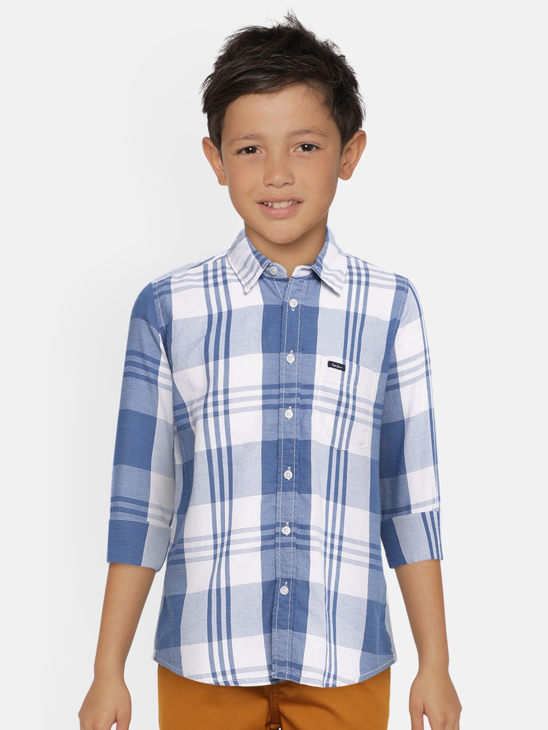 

Pepe Jeans Boys White & Blue Regular Fit Checked Casual Shirt