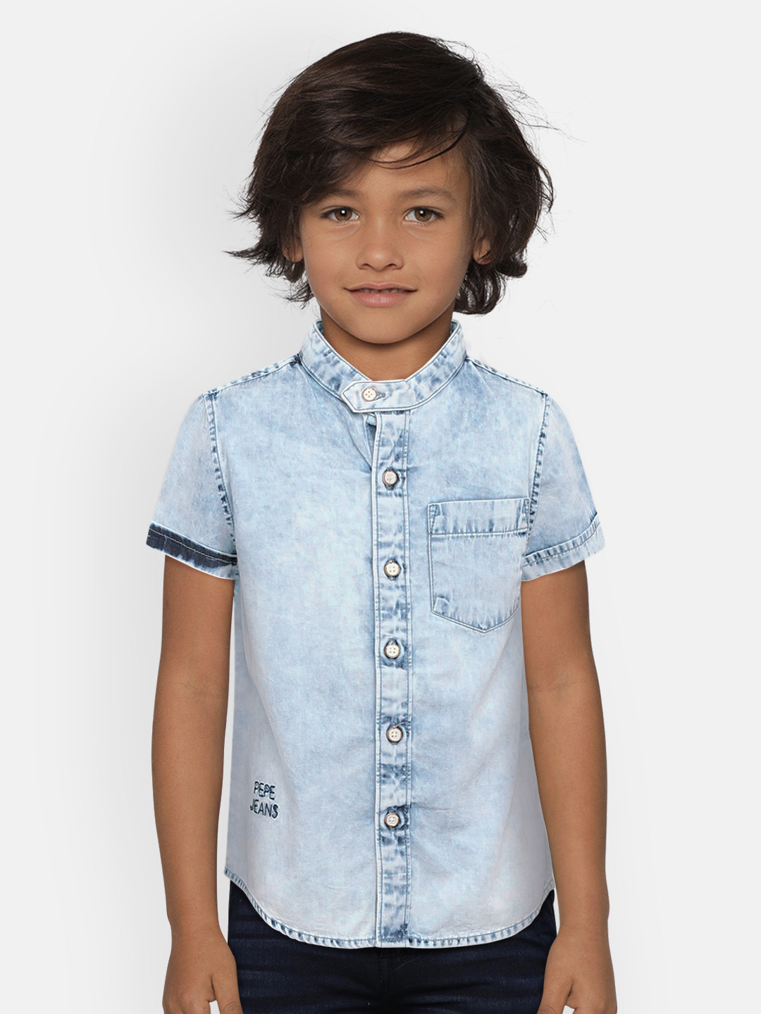 

Pepe Jeans Boys Blue Regular Fit DAKOTA SS IP Faded Denim Casual Shirt