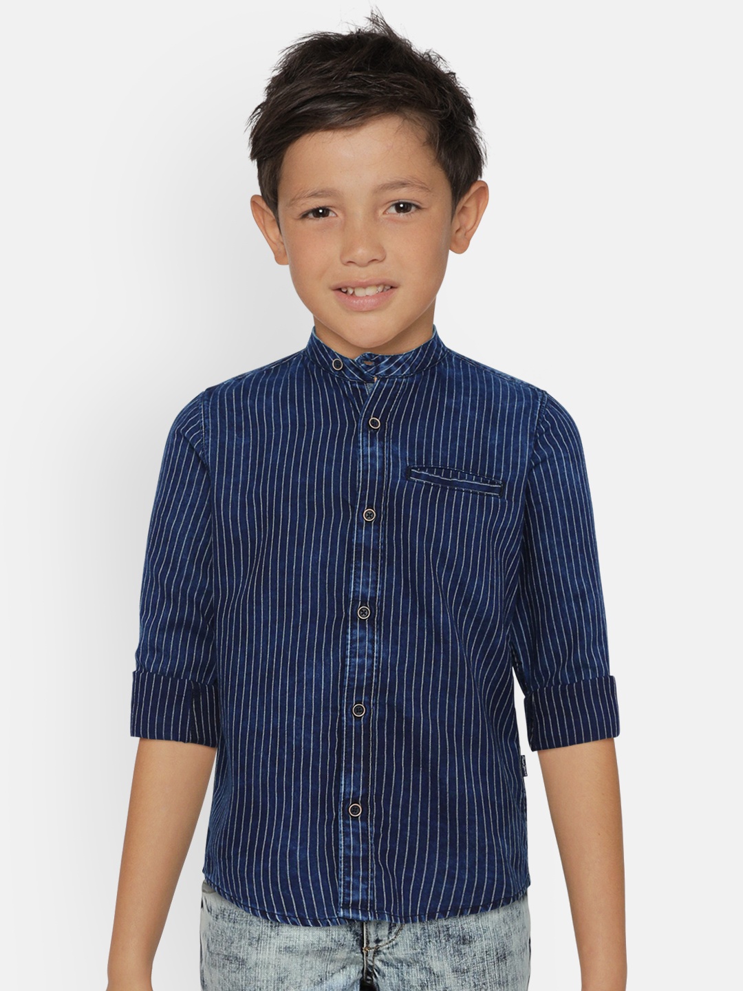 

Pepe Jeans Boys Navy Blue Regular Fit Striped Casual Shirt