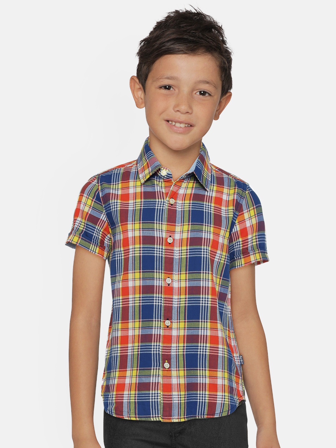 

Pepe Jeans Boys Orange And Blue Regular Fit Checked Casual Shirt