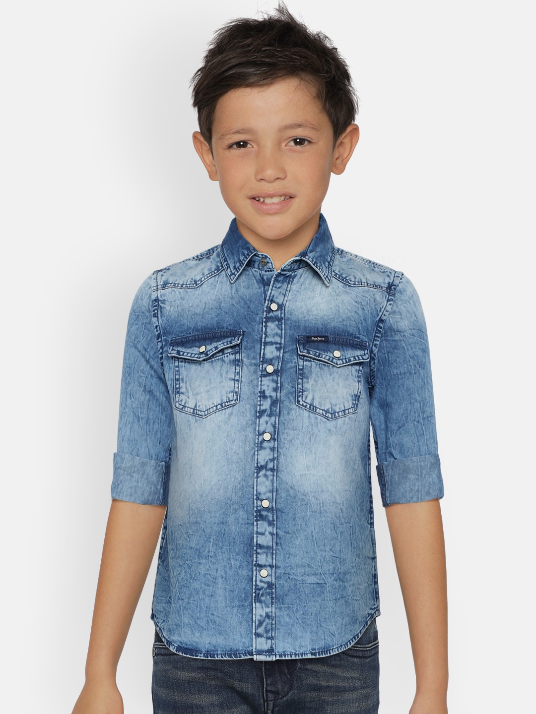 

Pepe Jeans Boys Navy Blue Faded Regular Fit Casual Chambray Shirt
