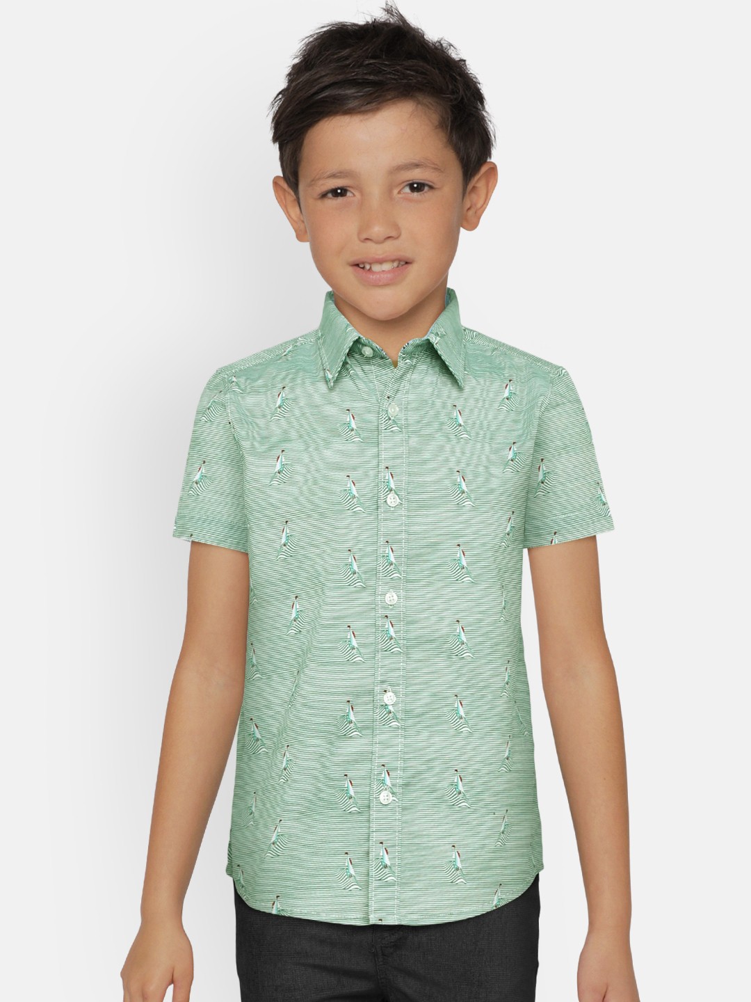 

Pepe Jeans Boys Green Regular Fit Printed Casual Shirt