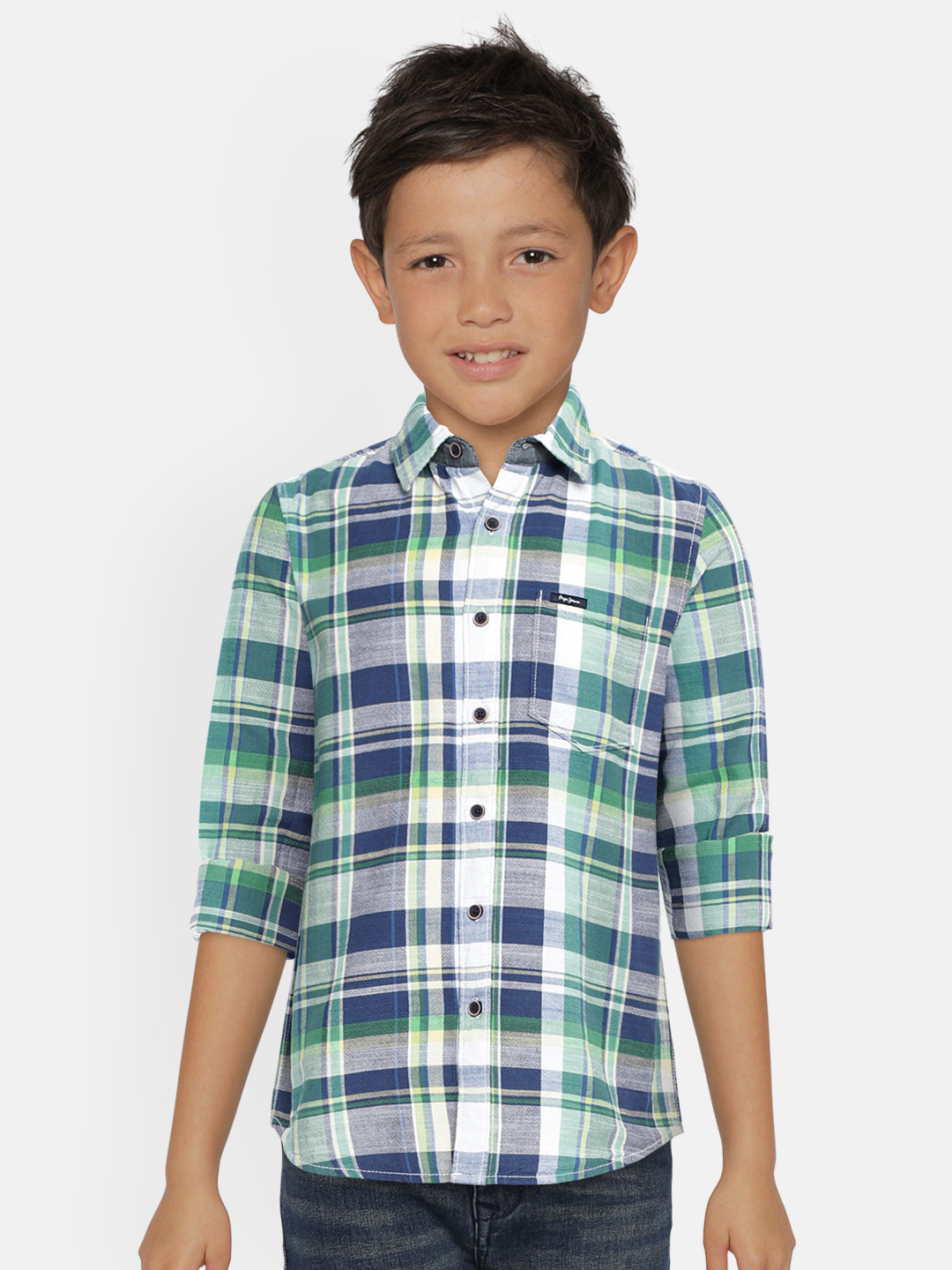 

Pepe Jeans Boys Green & Blue Regular Fit Checked Casual Shirt