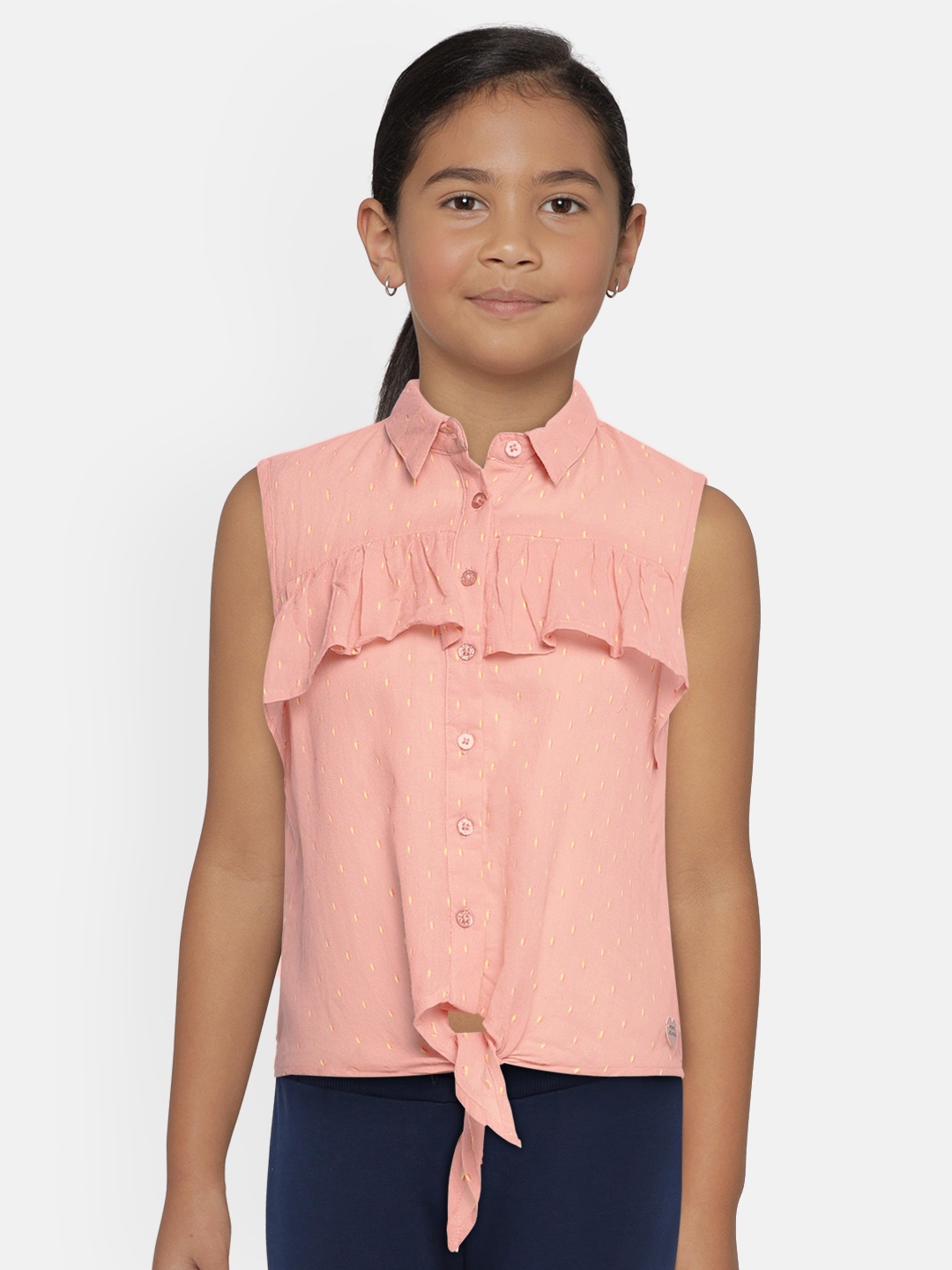 

Pepe Jeans Girls Peach-Coloured Printed Shirt Style Top