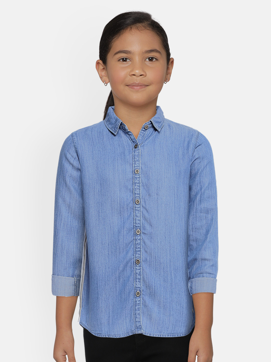 

Pepe Jeans Girls Blue Regular Fit Solid Casual Denim Shirt