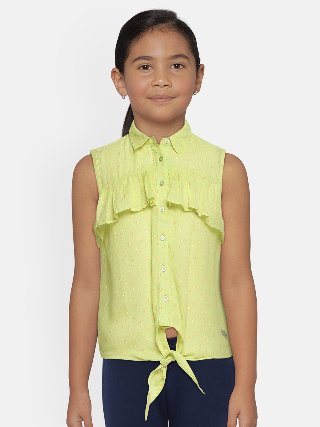 

Pepe Jeans Girls Lime Green Regular Fit Printed Casual Shirt