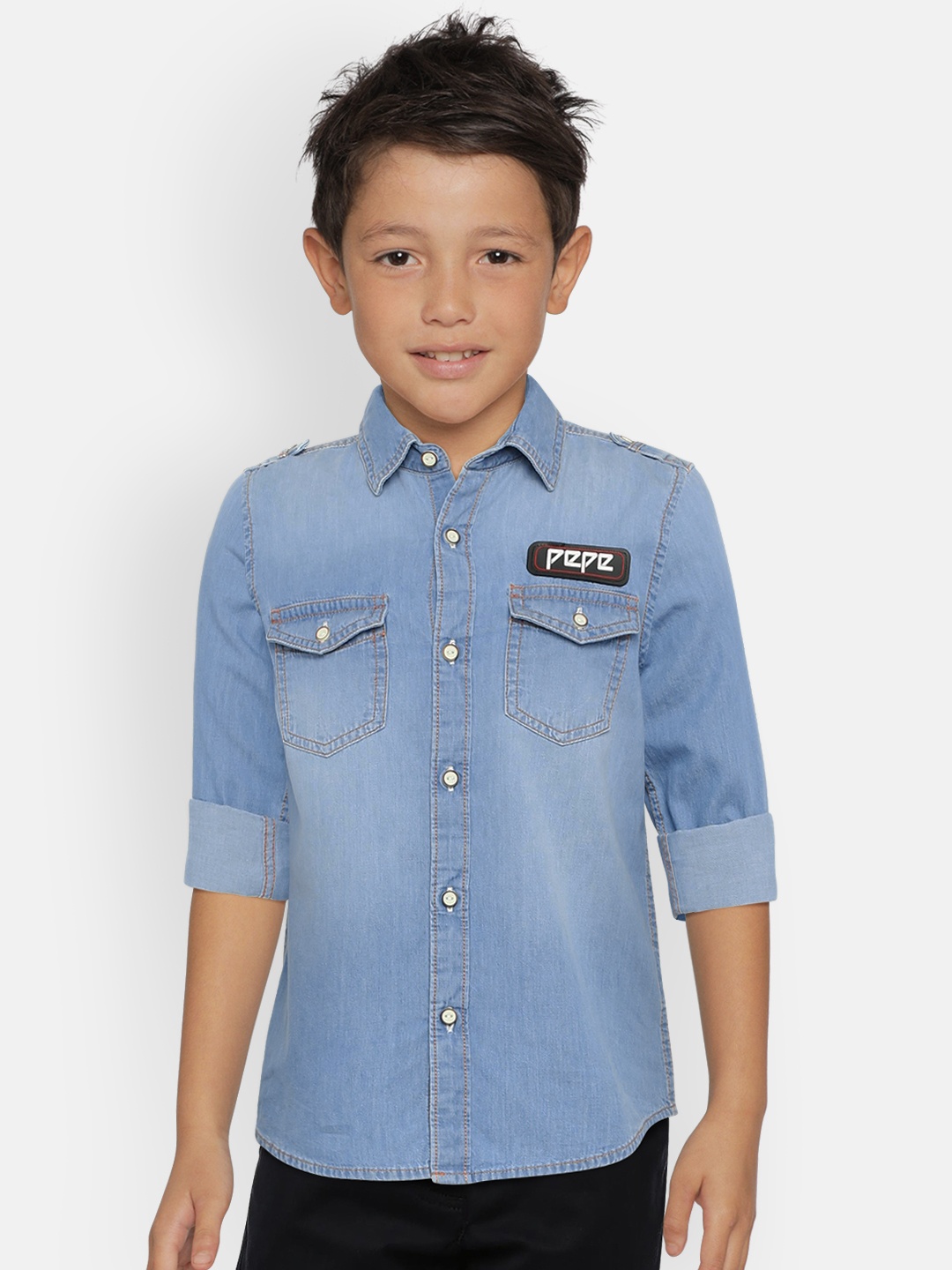 

Pepe Jeans Boys Navy Blue Regular Fit Solid Chambray Casual Shirt