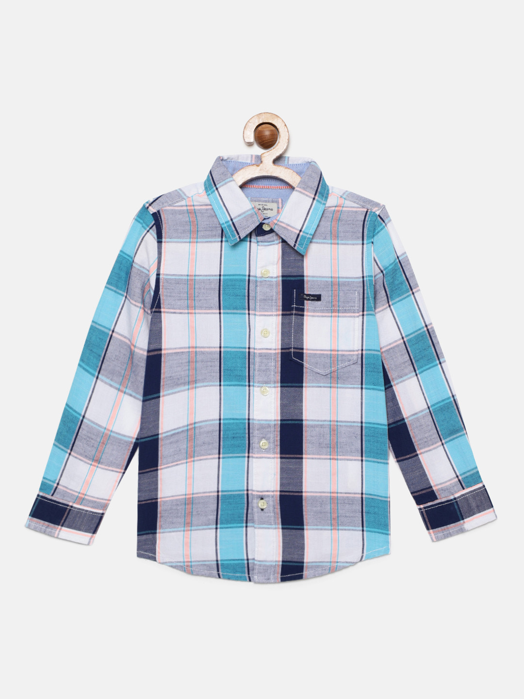

Pepe Jeans Boys Blue & White Regular Fit Checked Casual Shirt