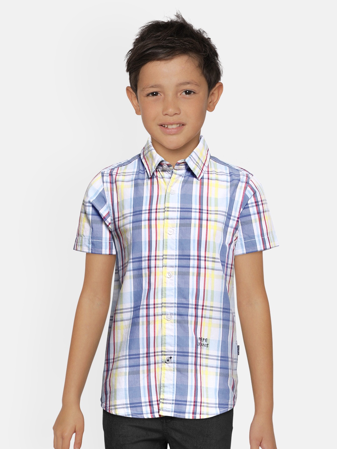 

Pepe Jeans Boys Off-White & Blue Regular Fit Checked Pure Cotton Casual Shirt