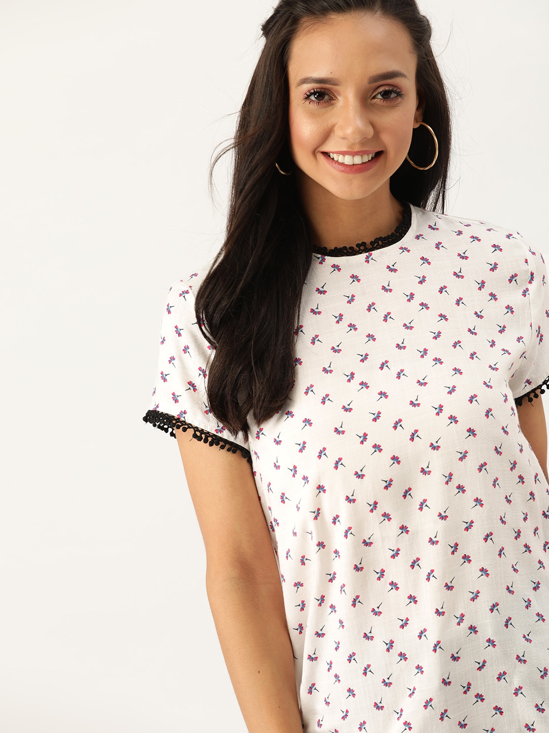 

DressBerry Women White & Pink Floral Printed Top