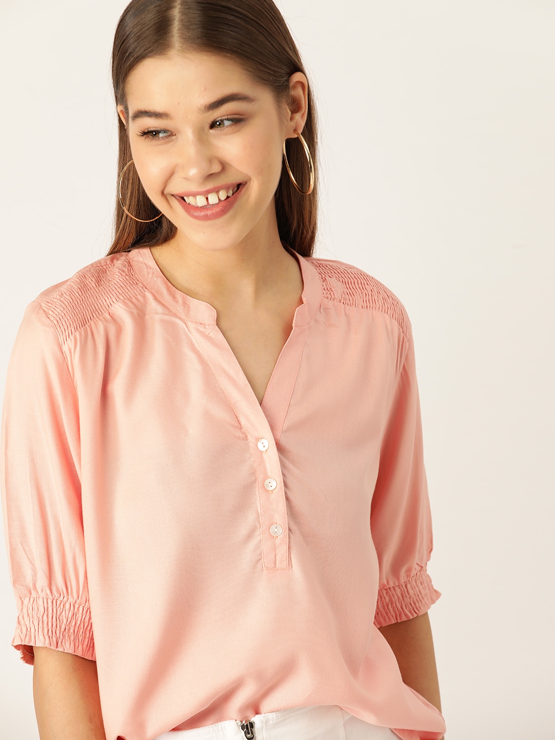 

DressBerry Sustainable ECOVERO Women Pink Solid Top