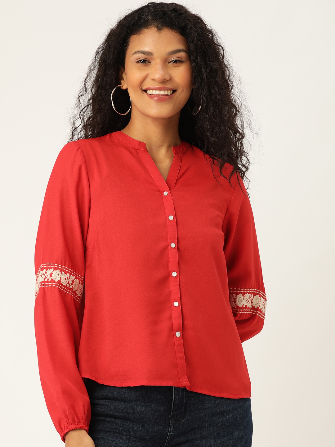

DressBerry Women Red Regular Fit Solid Casual Shirt