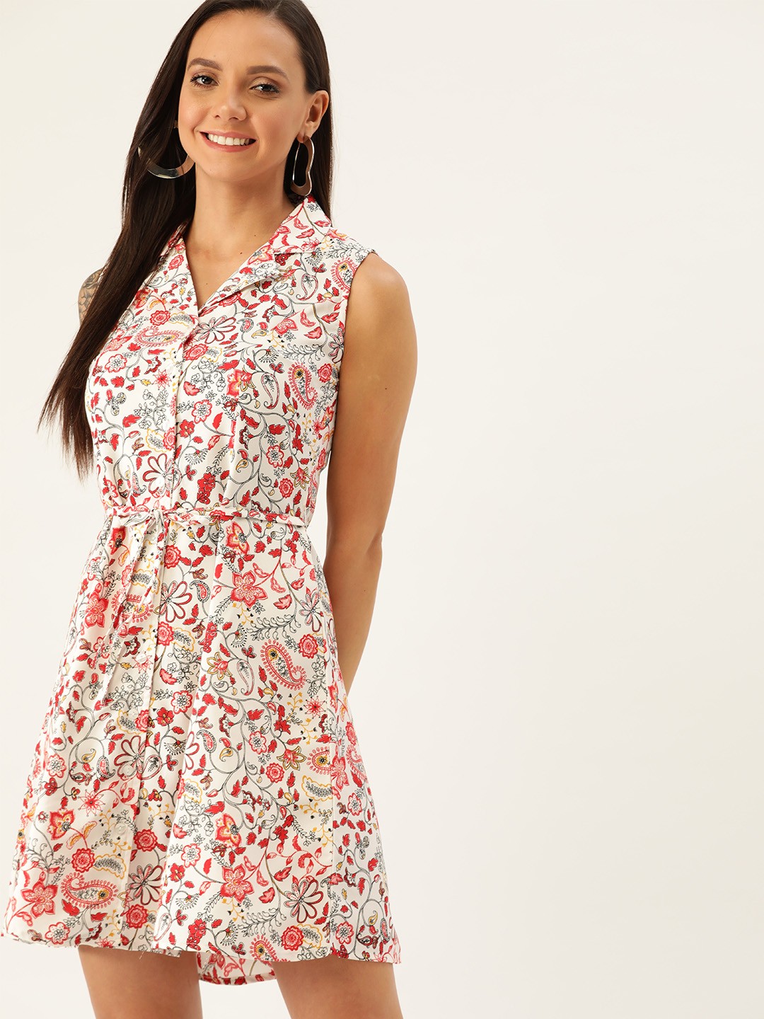 

DressBerry Women White & Red Printed Shirt Dress
