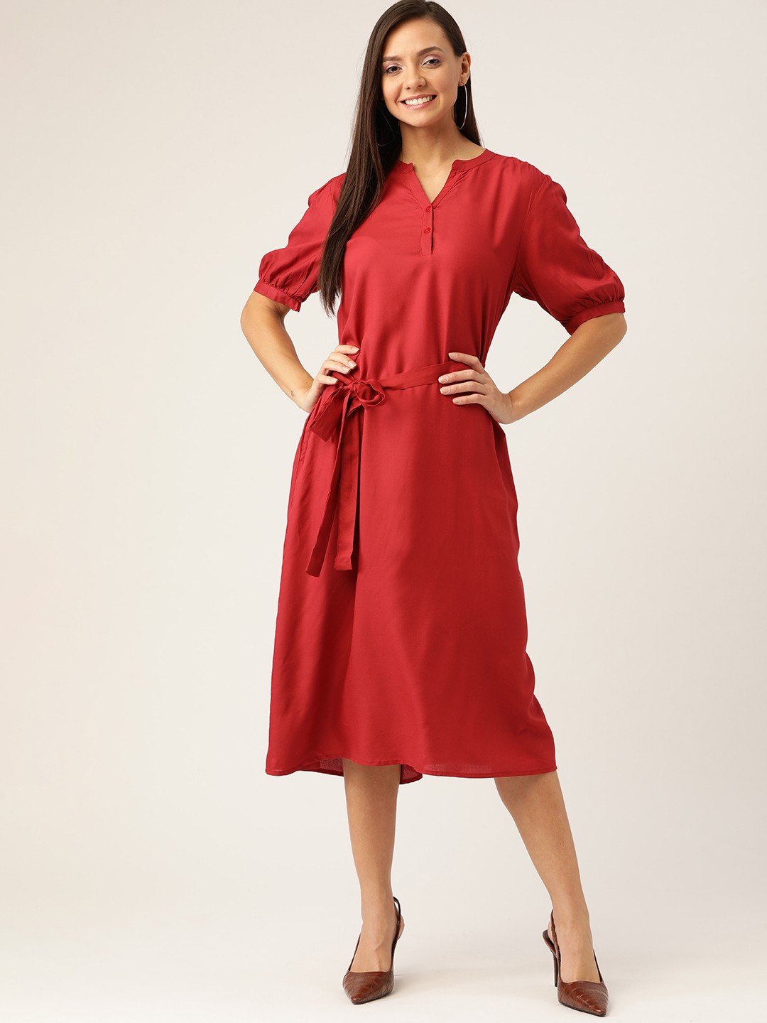 

DressBerry Rust Red Solid A-Line Sustainable ECOVERO Dress
