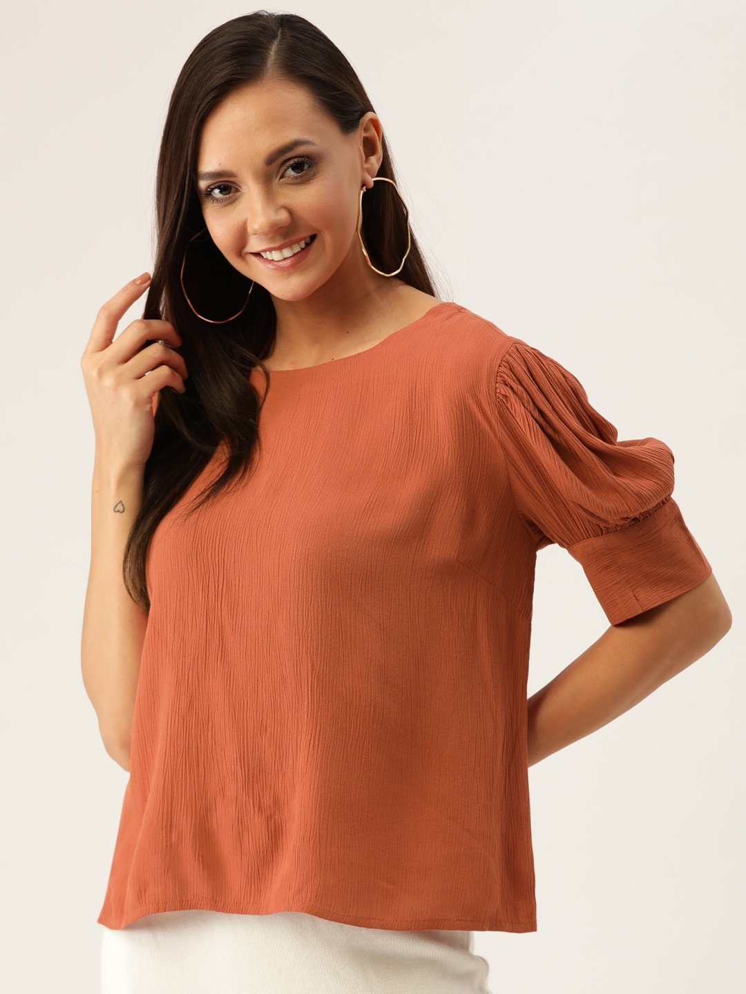 

DressBerry Women Rust Orange Solid Top