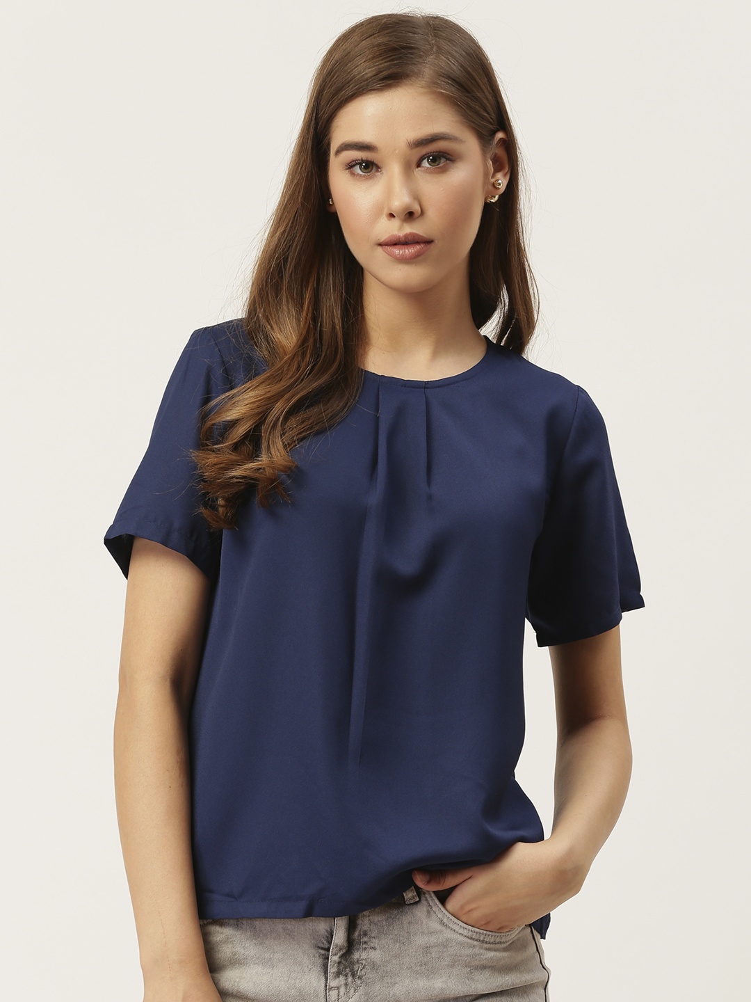 

DressBerry Women Navy Blue Solid Top