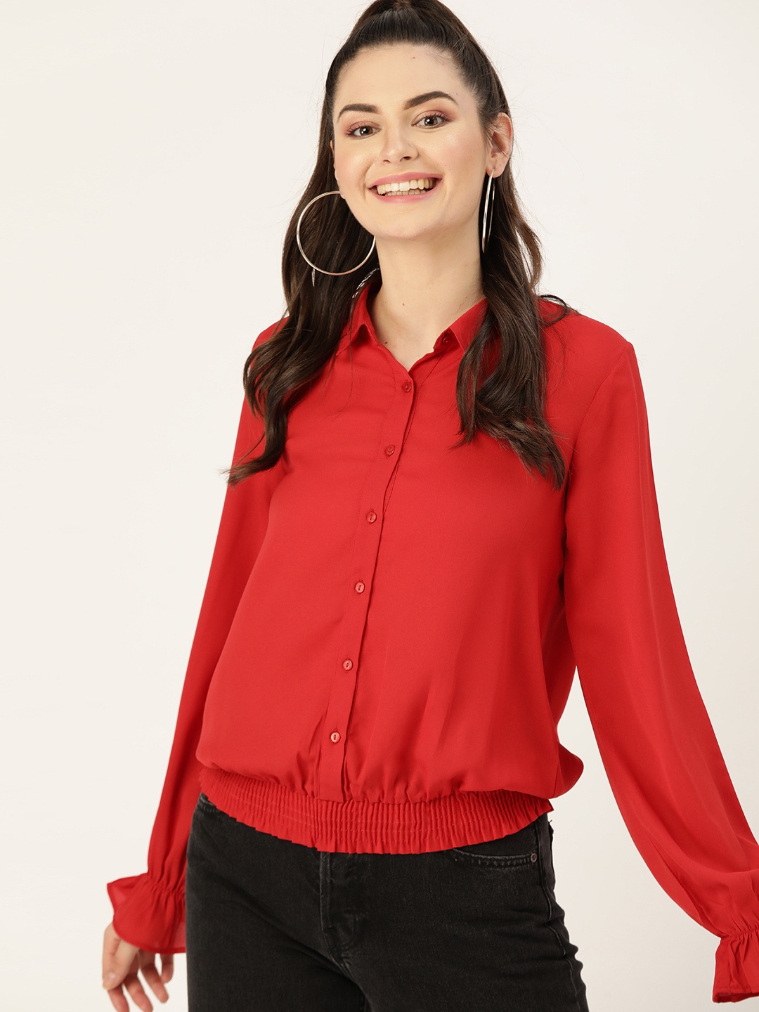 

DressBerry Women Red Solid Blouson Top