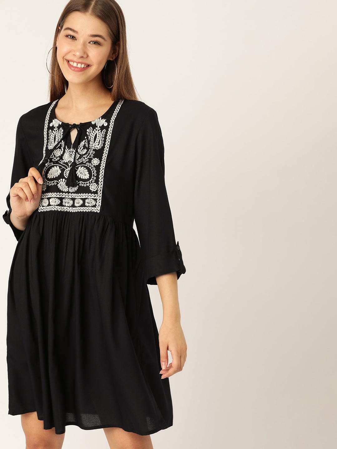 

DressBerry Black Solid A-Line ECOVERO Dress