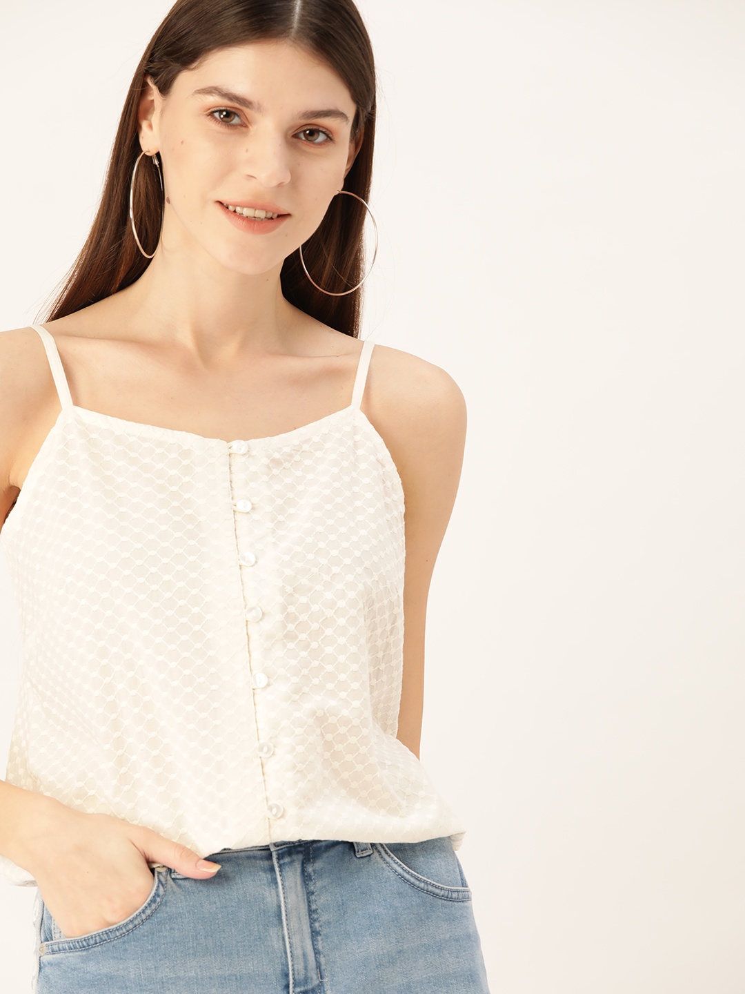 

DressBerry Women Off-White Embroidered Blouson Pure Cotton Top