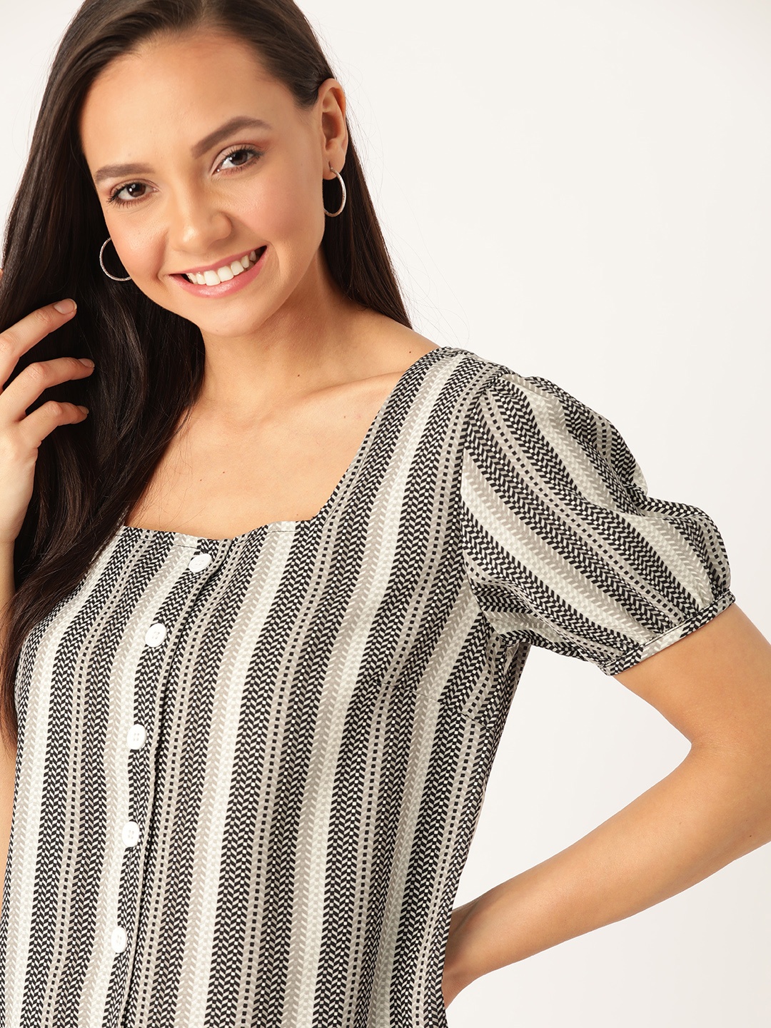

DressBerry Women Black & Grey Striped Top