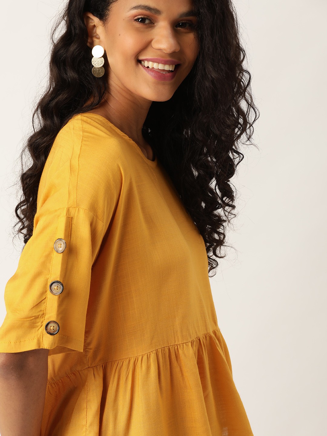 

DressBerry Women Mustard Yellow Solid A-Line Top