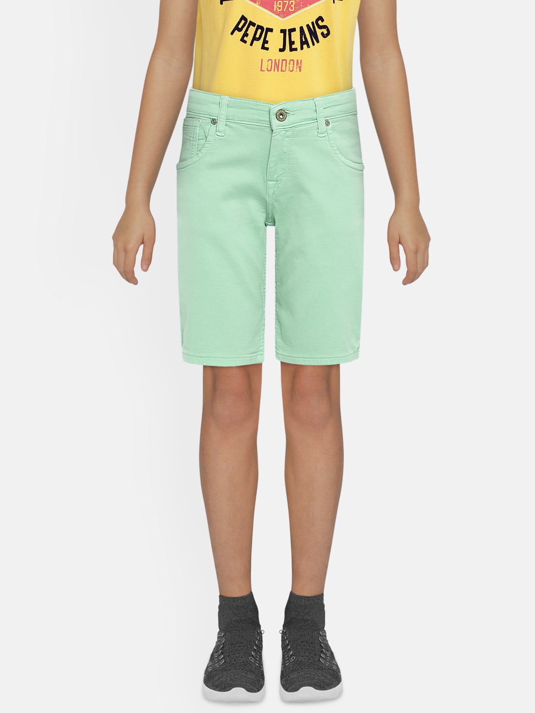 

Pepe Jeans Boys Sea Green Solid Regular Fit Denim Shorts