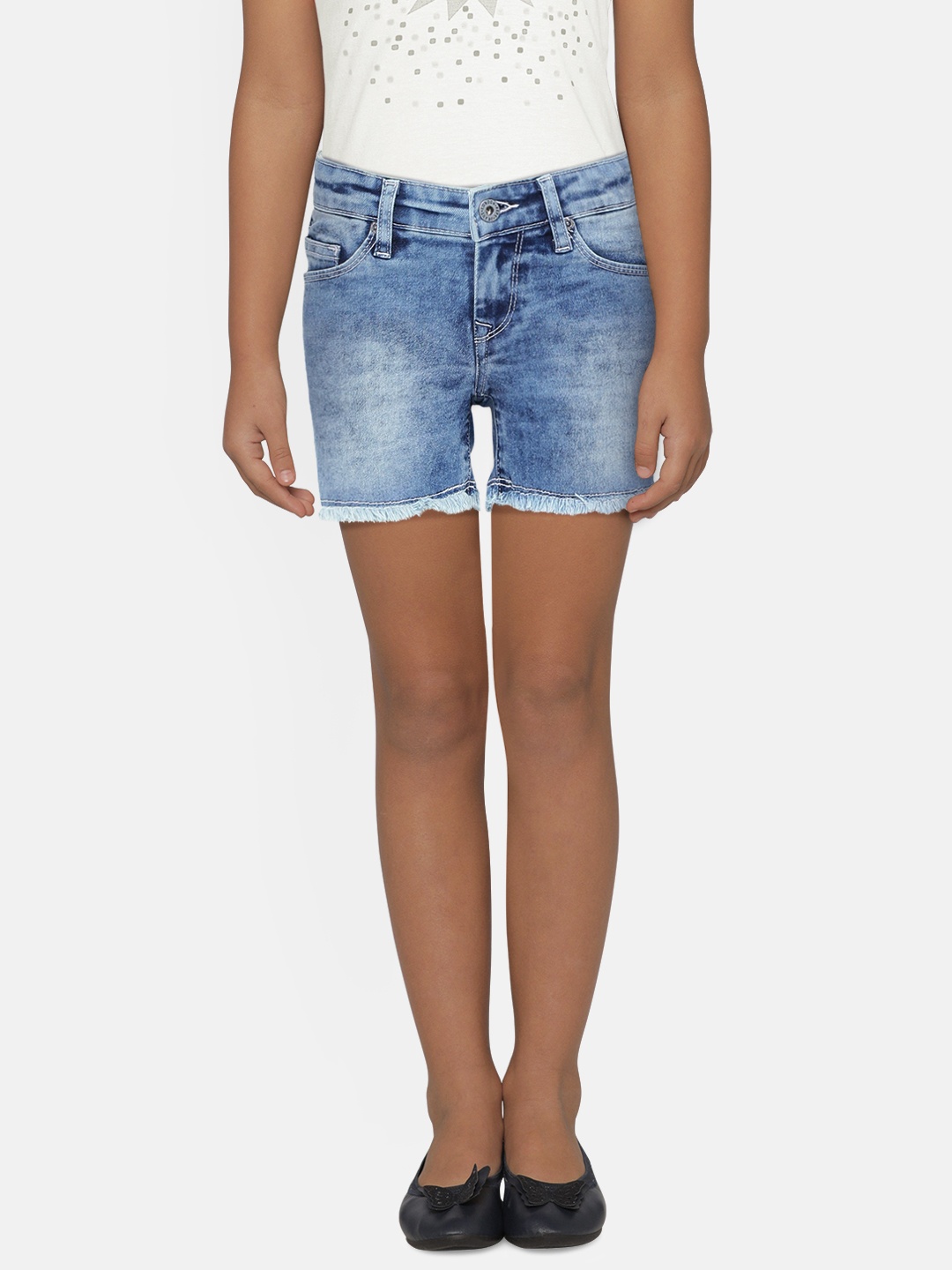 

Pepe Jeans Girls Blue Washed Regular Fit Hot Pants