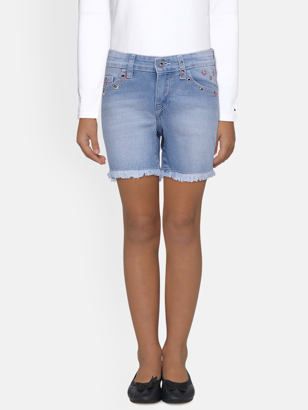 

Pepe Jeans Girls Blue Washed Regular Fit Denim Shorts