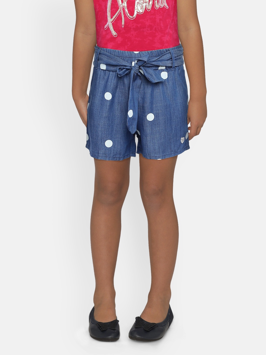 

Pepe Jeans Girls Blue & White Printed Chambray Regular Shorts