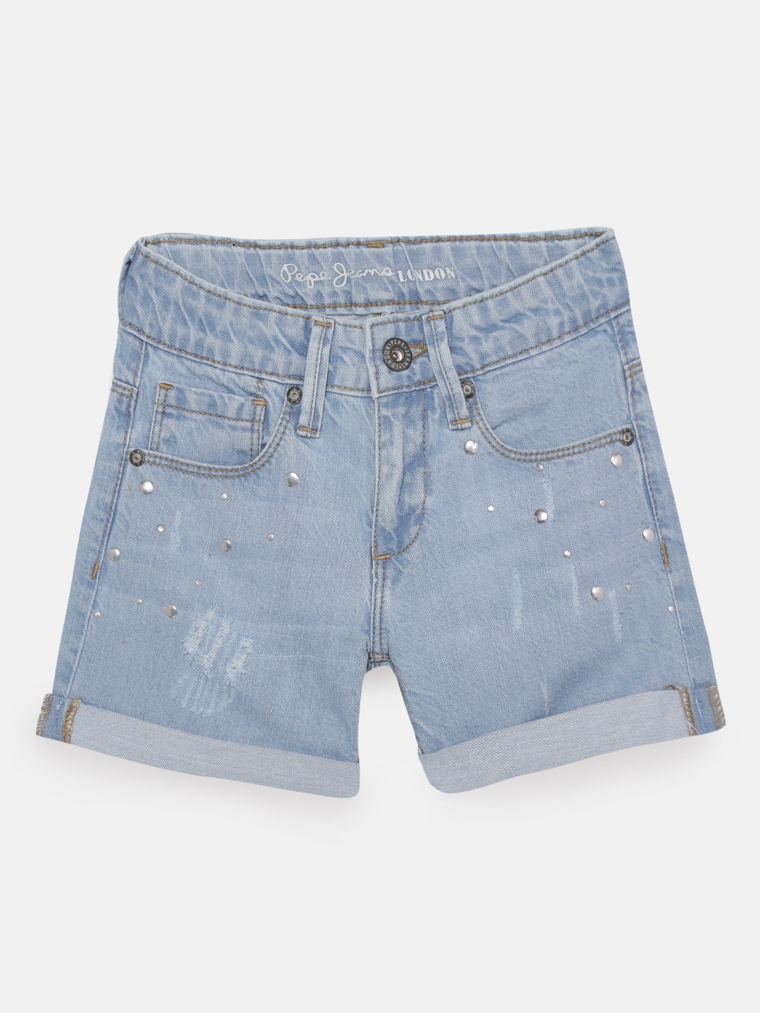 

Pepe Jeans Girls Blue Washed Regular Fit Denim Shorts