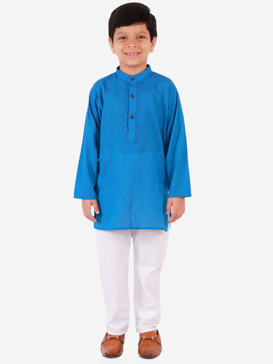 

Superminis Boys Blue & White Solid Kurta with Pyjamas